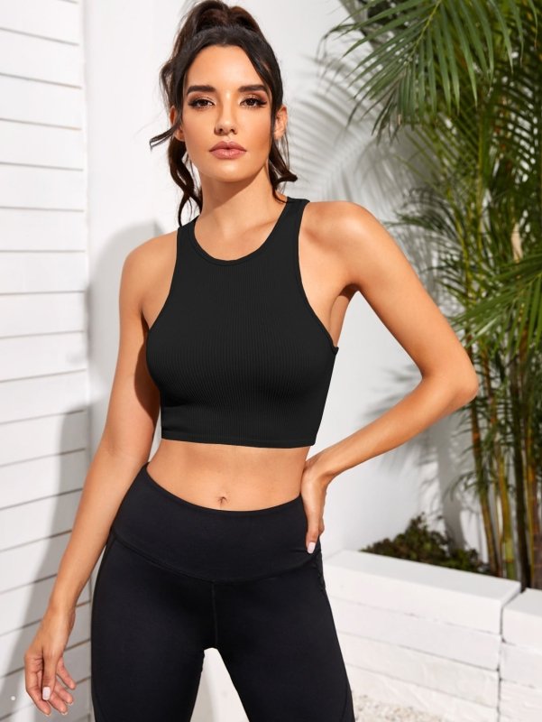 Cropped Round Neck Sports Tank Top - Cute Little Wish