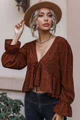 Cropped V-Neck Long Sleeve Blouse - Cute Little Wish