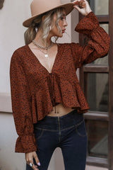 Cropped V-Neck Long Sleeve Blouse - Cute Little Wish