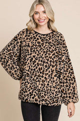 Culture Code Leopard Faux Fur Round Neck Top