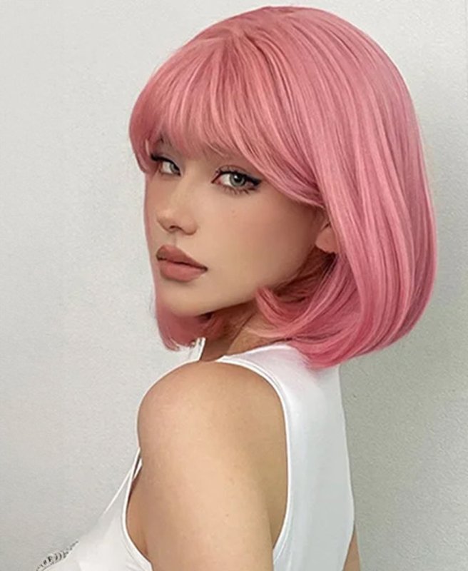 Cute Pink Bob Wig with Bangs - Fun & Flirty Look - Cute Little Wish