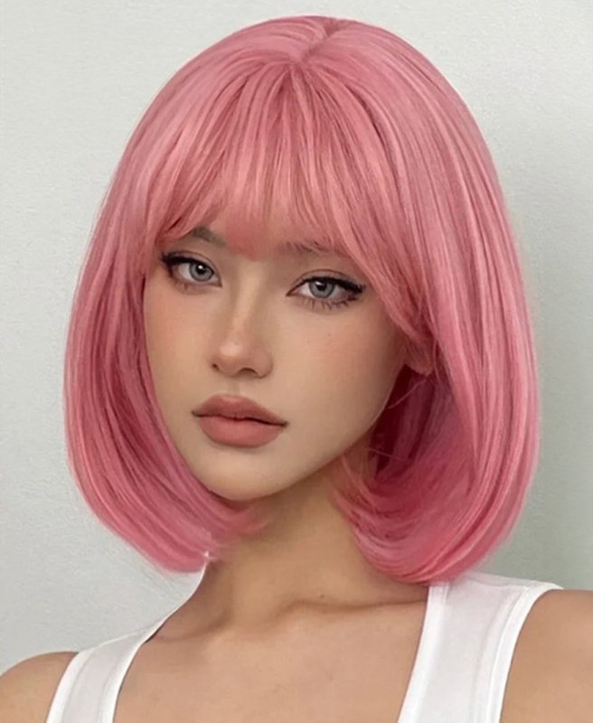 Cute Pink Bob Wig with Bangs - Fun & Flirty Look - Cute Little Wish