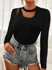 Cutout Long Sleeve Round Neck Top - Cute Little Wish