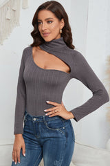 Cutout Mock Neck Long Sleeve Bodysuit - Cute Little Wish