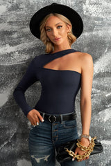 Cutout One-Shoulder Ribbed Top - Cute Little Wish