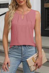 Cutout Round Neck Tank - Cute Little Wish