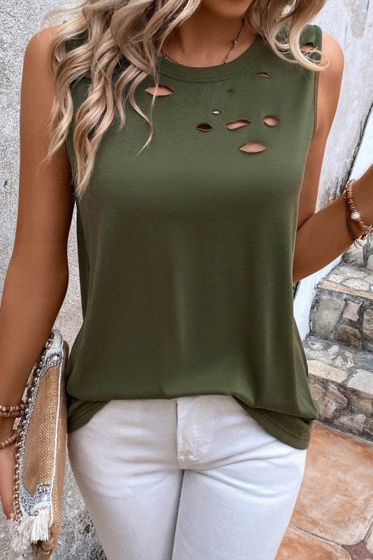 Cutout Round Neck Tank - Cute Little Wish