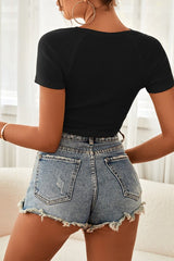 Cutout Short Sleeve Cropped Top - Cute Little Wish