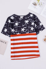 Cutout Striped Round Neck Short Sleeve T-Shirt - Cute Little Wish