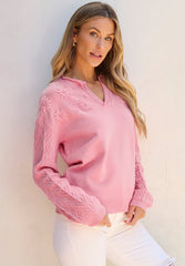 Daisy Notched Long Sleeve Sweater