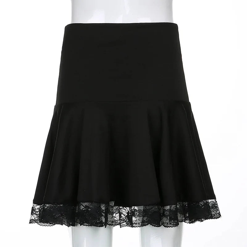 Dark Y2K Aesthetic Gothic Lace Long Skirt - Cute Little Wish