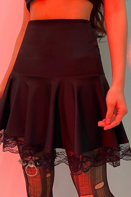 Dark Y2K Aesthetic Gothic Lace Long Skirt - Cute Little Wish