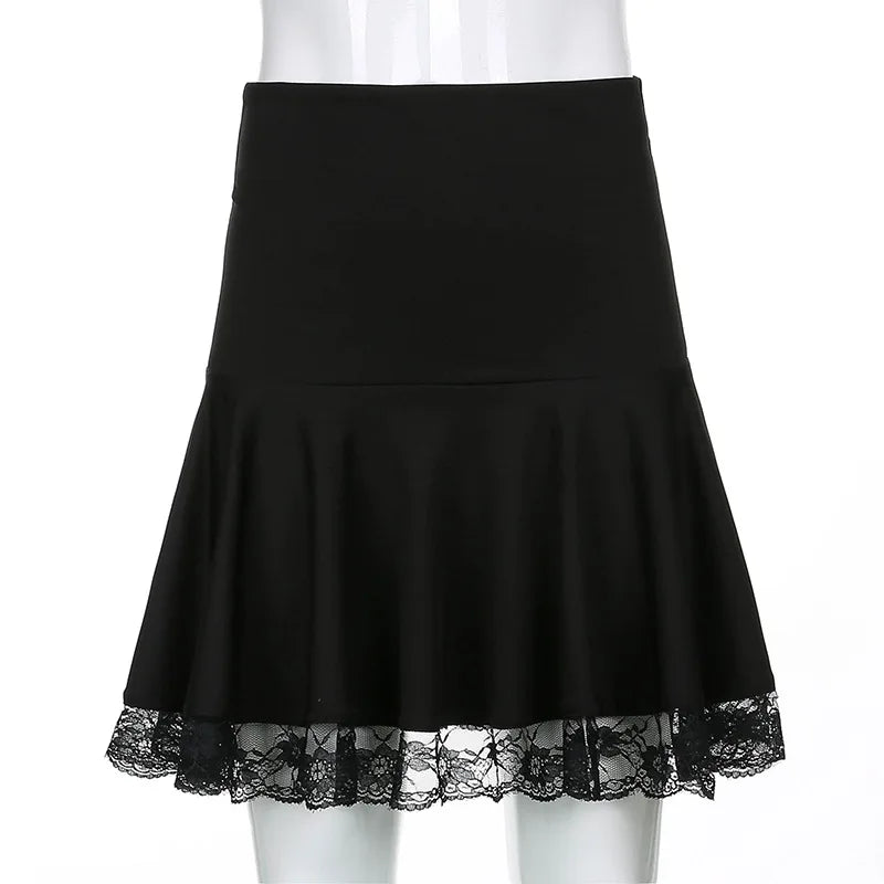 Dark Y2K Aesthetic Gothic Lace Long Skirt - Cute Little Wish