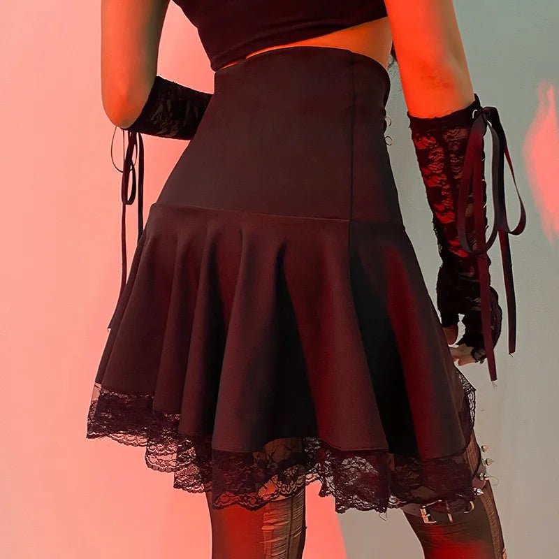 Dark Y2K Aesthetic Gothic Lace Long Skirt - Cute Little Wish