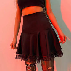 Dark Y2K Aesthetic Gothic Lace Long Skirt - Cute Little Wish