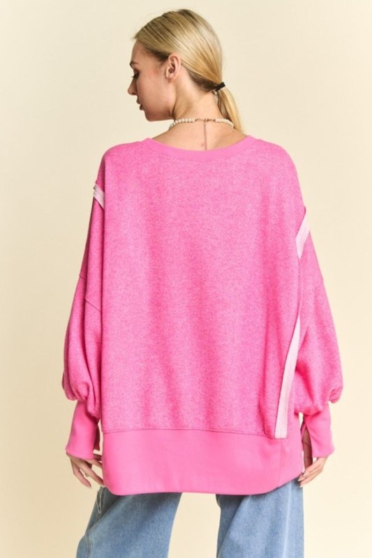 Davi & Dani Side Slit High - Low Lantern Sleeve Knit Top