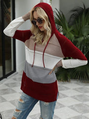 Drawstring Contrast Long Sleeve Hooded T-Shirt