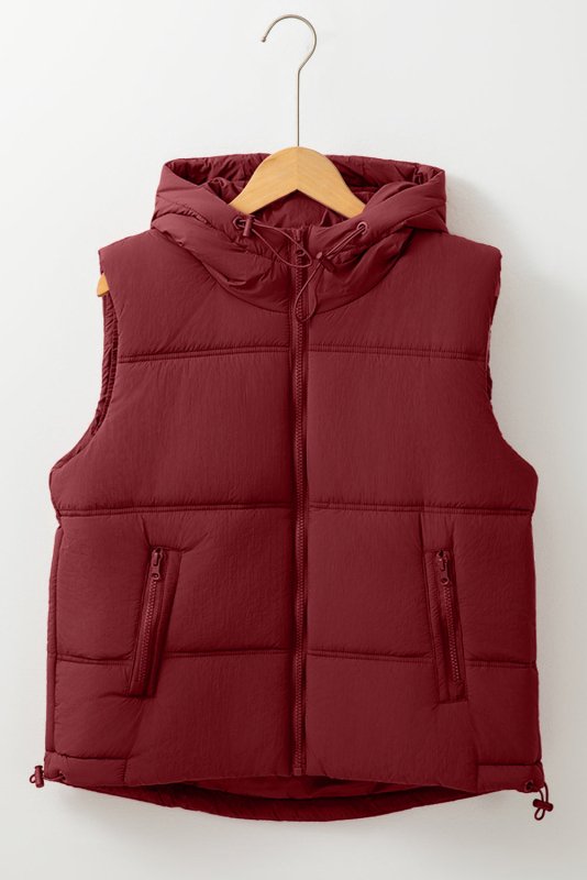 Drawstring Zip Up Hooded Vest Coat