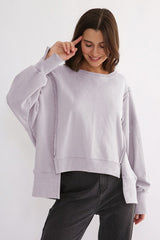 Exposed Seam High - Low Long Sleeve Sweatshirt