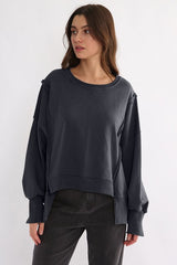 Exposed Seam High - Low Long Sleeve Sweatshirt