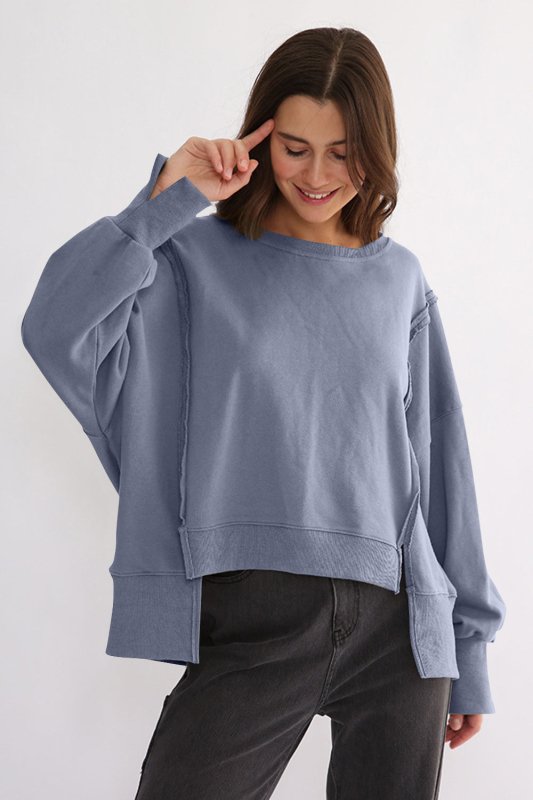 Exposed Seam High - Low Long Sleeve Sweatshirt