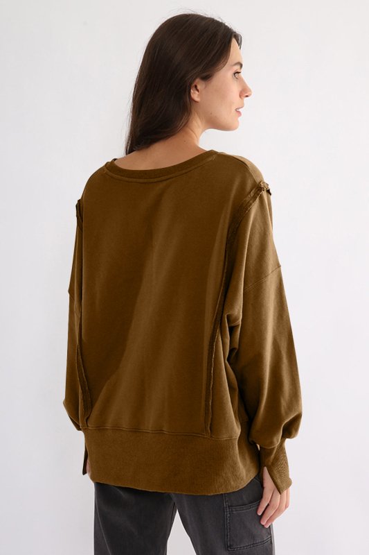 Exposed Seam High - Low Long Sleeve Sweatshirt