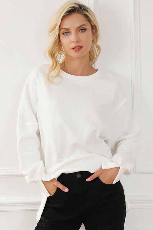 Exposed Seam High - Low Long Sleeve Sweatshirt