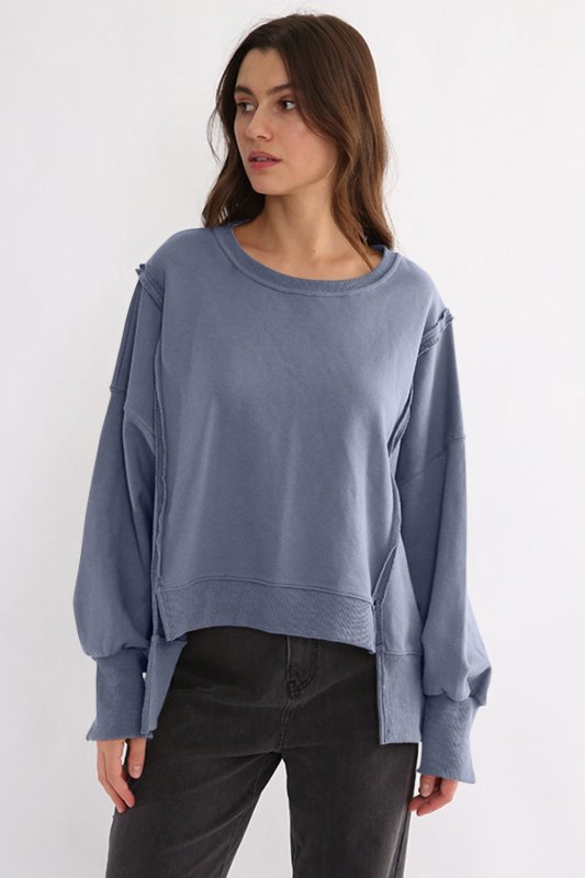 Exposed Seam High - Low Long Sleeve Sweatshirt