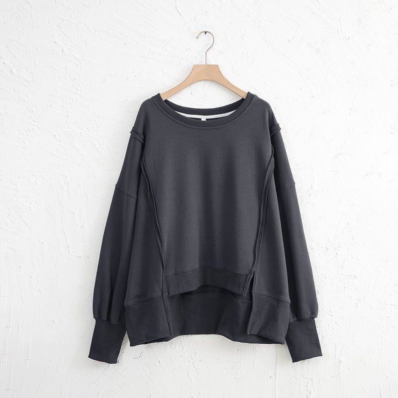 Exposed Seam High - Low Long Sleeve Sweatshirt