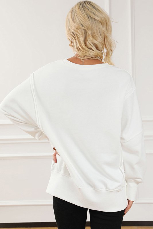 Exposed Seam High - Low Long Sleeve Sweatshirt