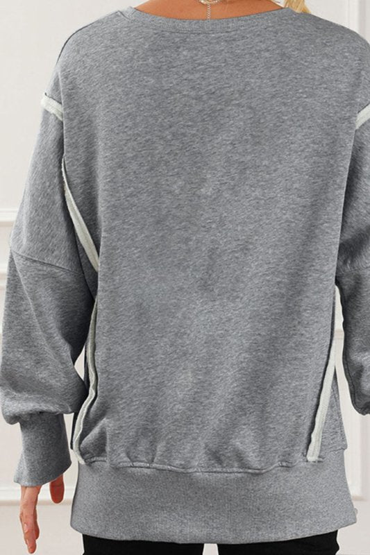 Exposed Seam High - Low Long Sleeve Sweatshirt