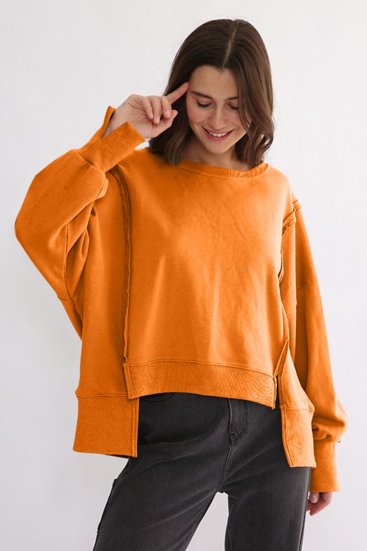 Exposed Seam High - Low Long Sleeve Sweatshirt