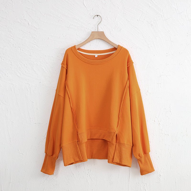 Exposed Seam High - Low Long Sleeve Sweatshirt