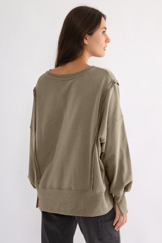 Exposed Seam High - Low Long Sleeve Sweatshirt