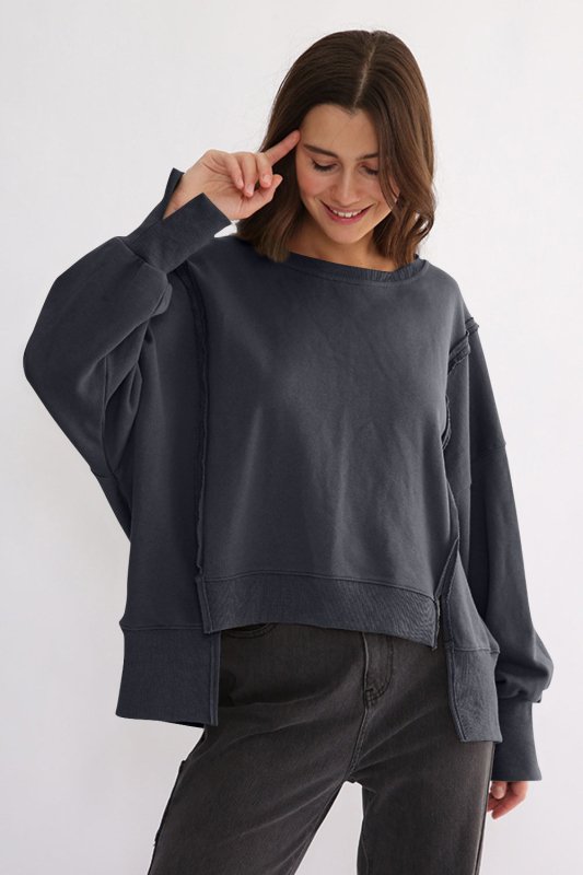 Exposed Seam High - Low Long Sleeve Sweatshirt