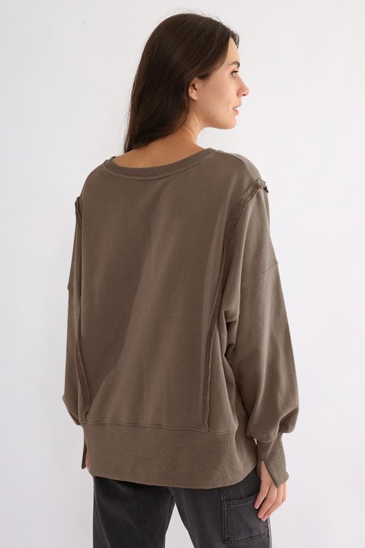 Exposed Seam High - Low Long Sleeve Sweatshirt