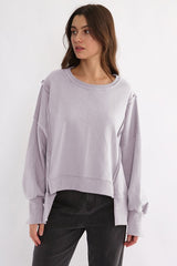 Exposed Seam High - Low Long Sleeve Sweatshirt