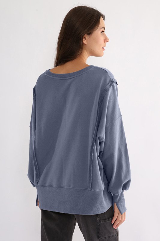 Exposed Seam High - Low Long Sleeve Sweatshirt