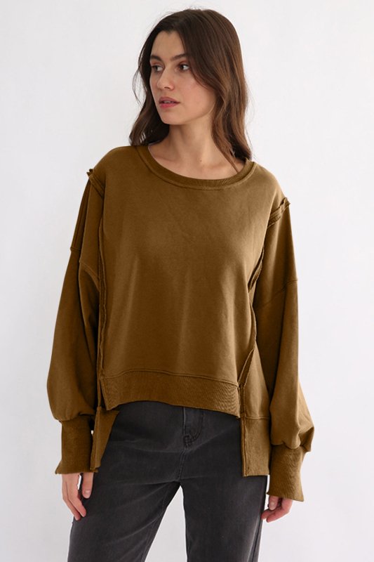 Exposed Seam High - Low Long Sleeve Sweatshirt