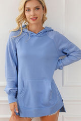 Exposed Seam Kangaroo Pocket Long Sleeve Hoodie