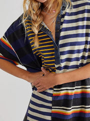 Exposed Seam Striped Half Sleeve Mini Dress