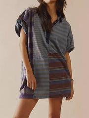 Exposed Seam Striped Half Sleeve Mini Dress