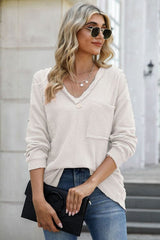 Exposed Seam V - Neck Long Sleeve T-Shirt