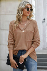 Exposed Seam V - Neck Long Sleeve T-Shirt