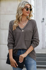 Exposed Seam V - Neck Long Sleeve T-Shirt