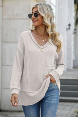 Exposed Seam V - Neck Long Sleeve T-Shirt