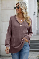 Exposed Seam V - Neck Long Sleeve T-Shirt