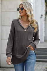 Exposed Seam V - Neck Long Sleeve T-Shirt