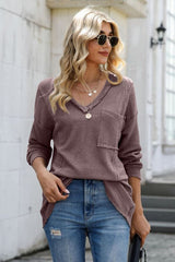 Exposed Seam V - Neck Long Sleeve T-Shirt