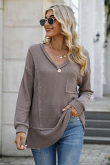 Exposed Seam V - Neck Long Sleeve T-Shirt